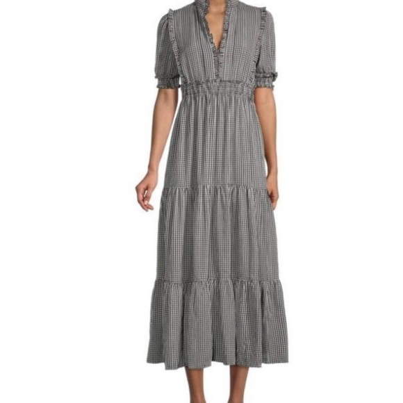 Max Studio Dresses & Skirts - Max Studio Black and White Ruffled Gingham High Neck Tiered Maxi Dress Size M